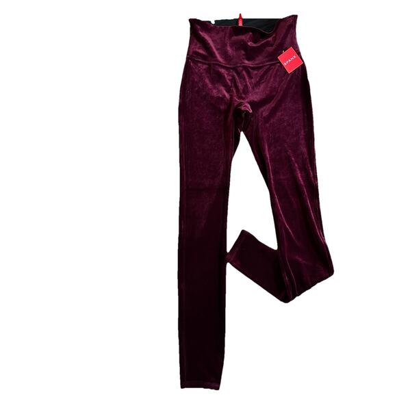 NWT Spanx Velvet Leggings M Burgundy Red Velour Pull On Pants 2070 Christmas - Picture 1 of 5
